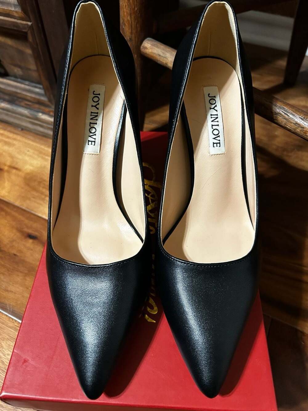 JOY IN LOVE Women's Black Pointed Toe Chunky High Heel Pumps Size 7.5